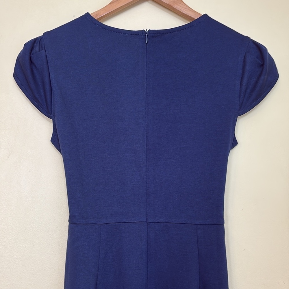Manydress | NWT Navy Blue Cap Sleeve Belted Unlined Midi Dress Medium - Picture 12 of 14